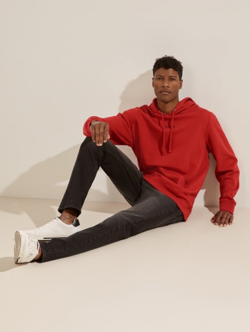 Guess Eco Roy Embroidered Logo Erkek Kapüşonlu Sweatshirt Kırmızı | 90341CYZF