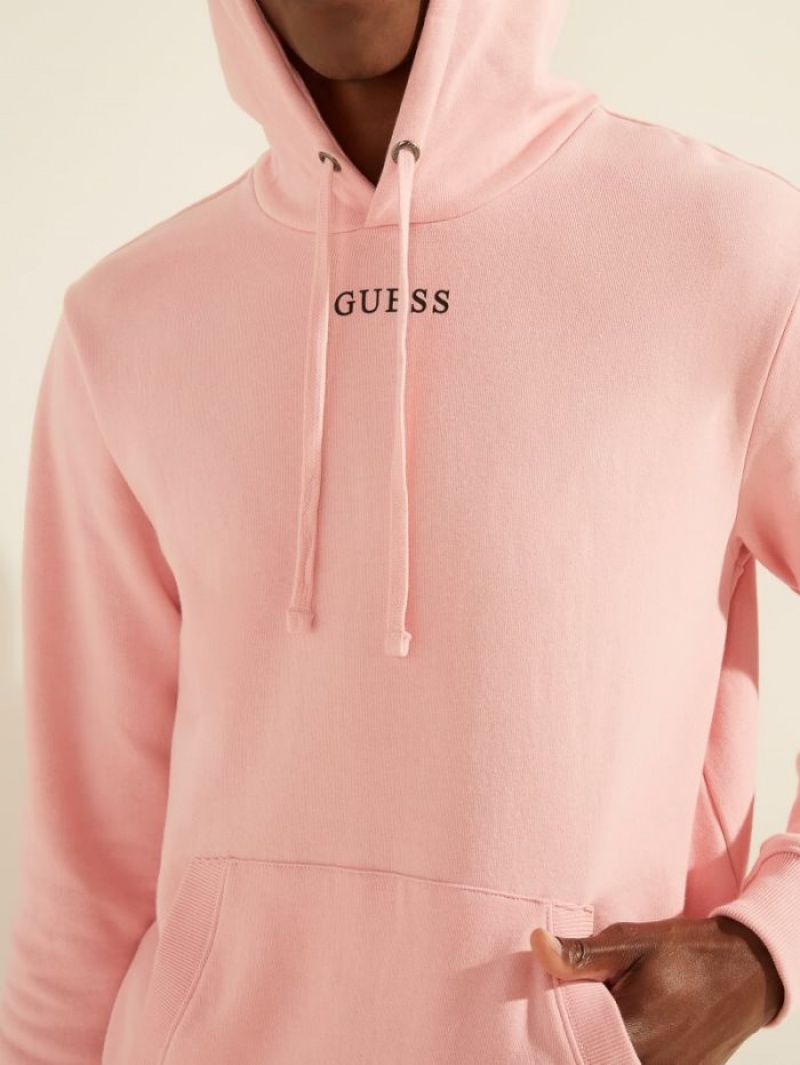 Guess Eco Roy Embroidered Logo Erkek Kapüşonlu Sweatshirt Açık Pembe | 08249LEPH