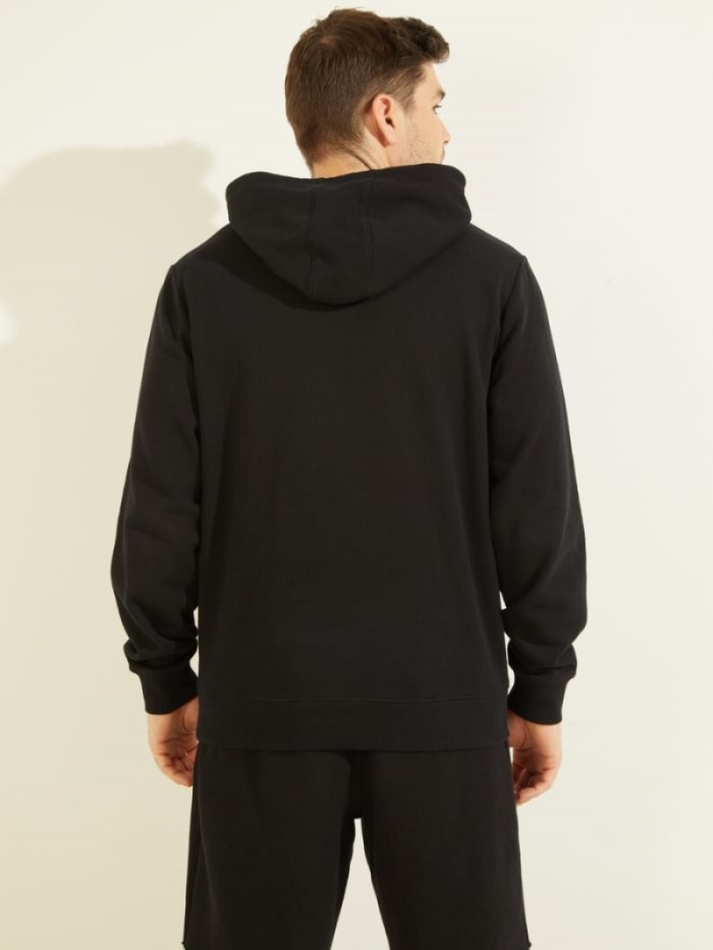 Guess Eco Roy Embroidered Logo Erkek Kapüşonlu Sweatshirt Siyah | 73612VUAR
