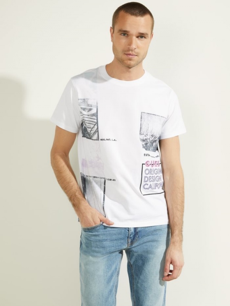Guess Eco Waxy Tee Erkek Tişört Beyaz | 59128IOYC