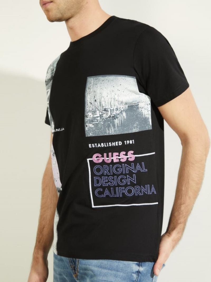 Guess Eco Waxy Tee Erkek Tişört Siyah | 49712UZEN