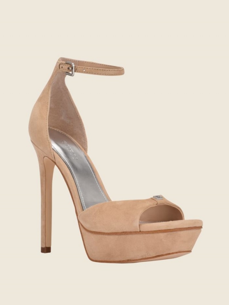 Guess Ellsyn Deri Platform Kadın Topuklu Ayakkabılar Pembe | 29385PRXY