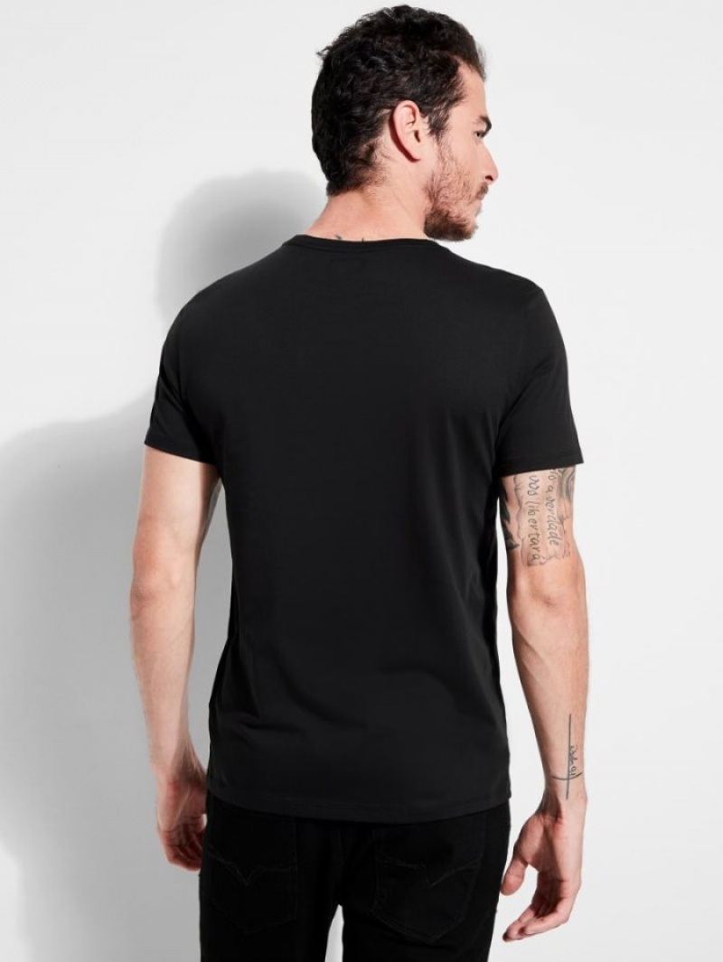 Guess Embroidered Logo Tee Erkek Tişört Siyah | 19605CFAV