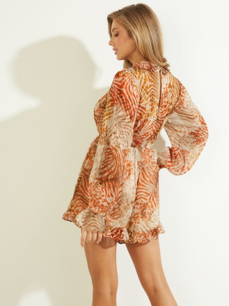 Guess Emma Silk Romper Kadın Elbise Turuncu | 75864ZOUT