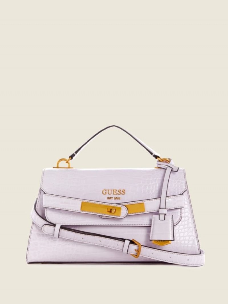 Guess Enisa-Handle Flap Kadın Satchel Çanta Mor | 65834ZVLJ