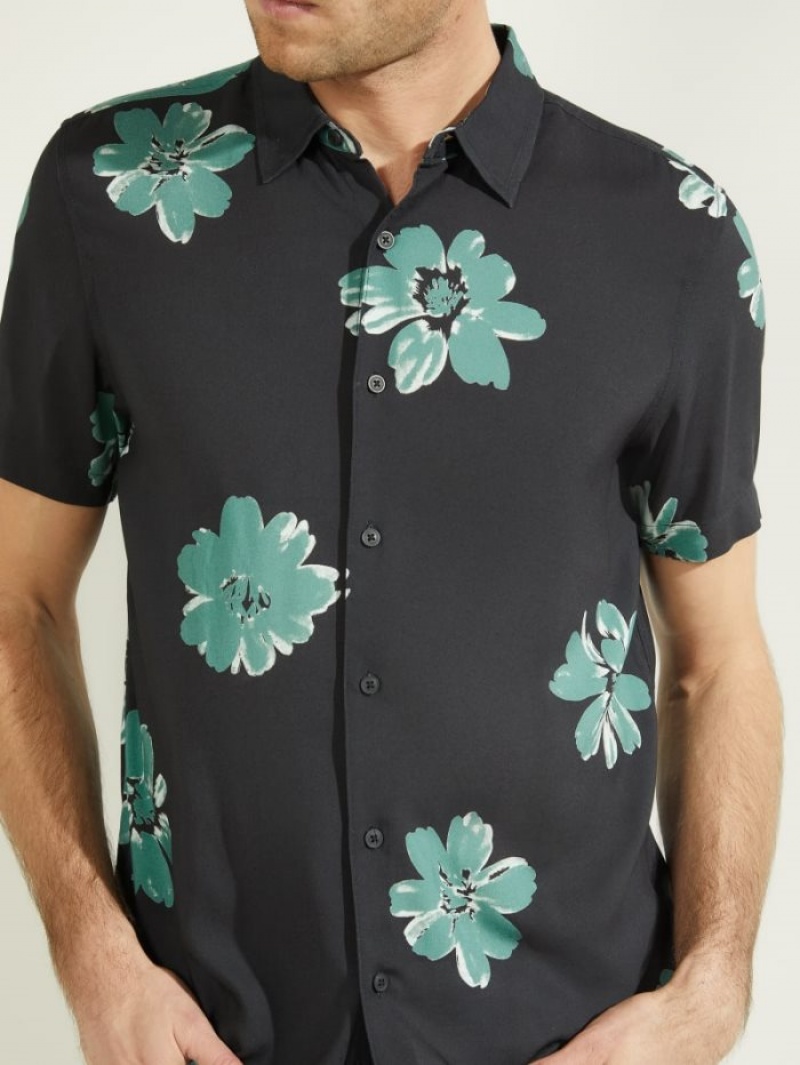 Guess Escot Floral Erkek Gömlek Siyah | 28603HPBX