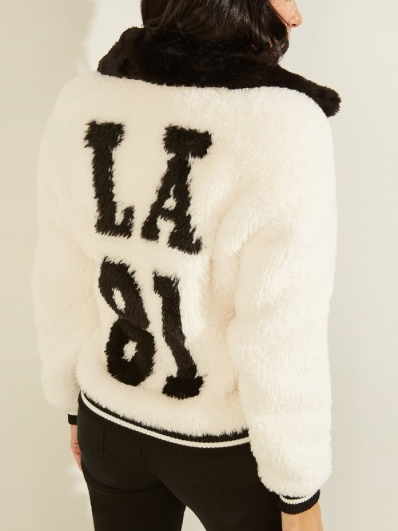 Guess Fiorella Faux-Fur Flight Kadın Ceket Beyaz | 24568TXVE