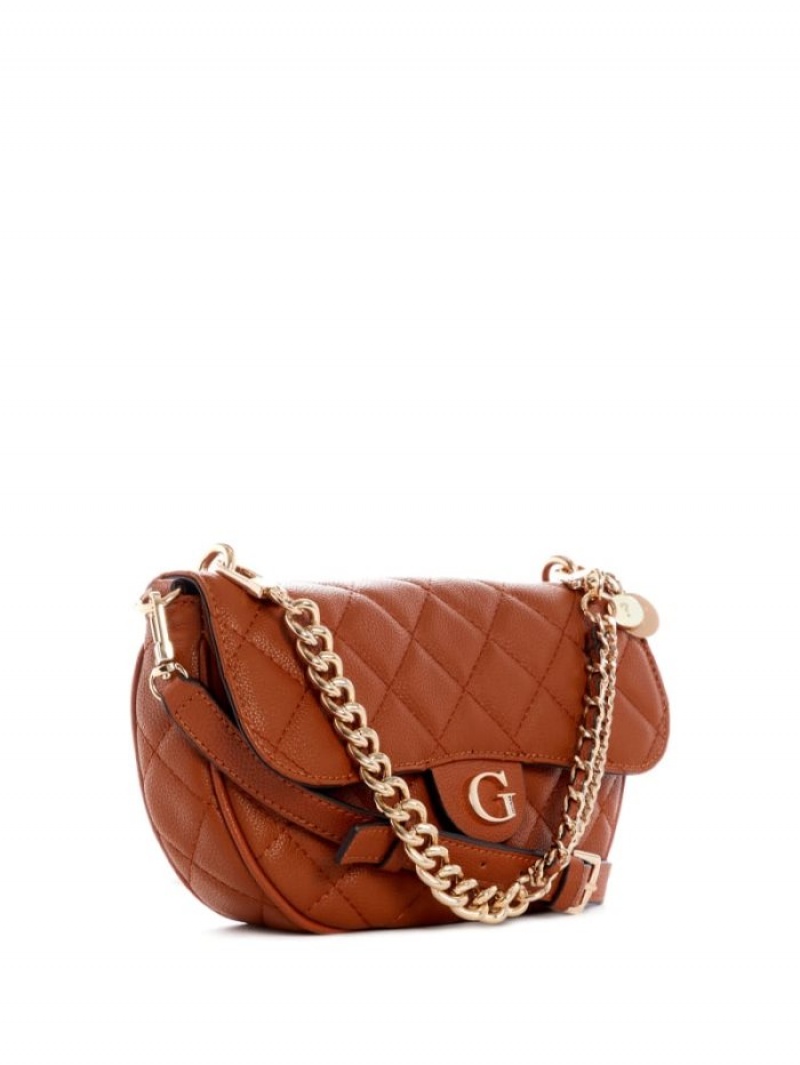 Guess Gillian Kapitone Flap Kadın Çapraz Askılı Çanta Kahverengi | 49307RQVA