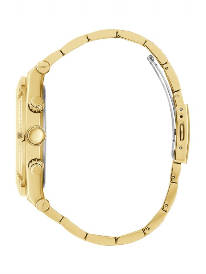 Guess Gold-Tone Rhinestone Çok Işlevli Erkek Saat Altın | 72495HJRQ