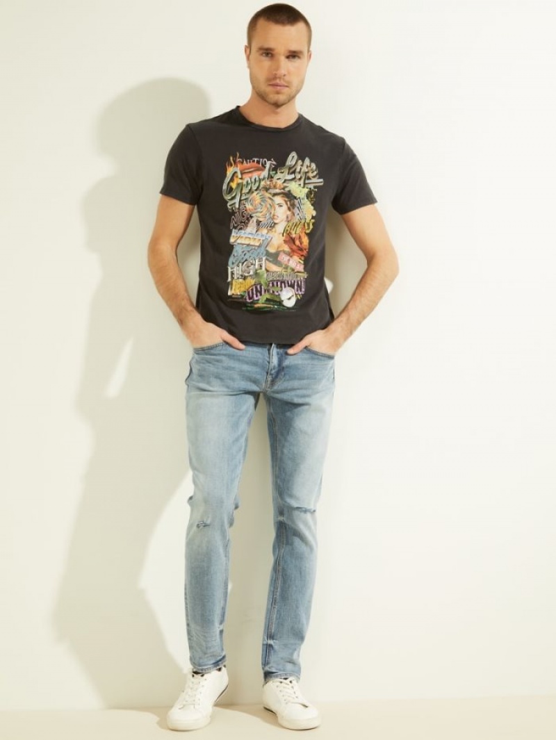 Guess Good Life Tee Erkek Tişört Siyah | 90261YGPD