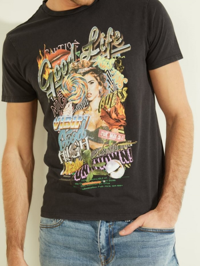 Guess Good Life Tee Erkek Tişört Siyah | 90261YGPD
