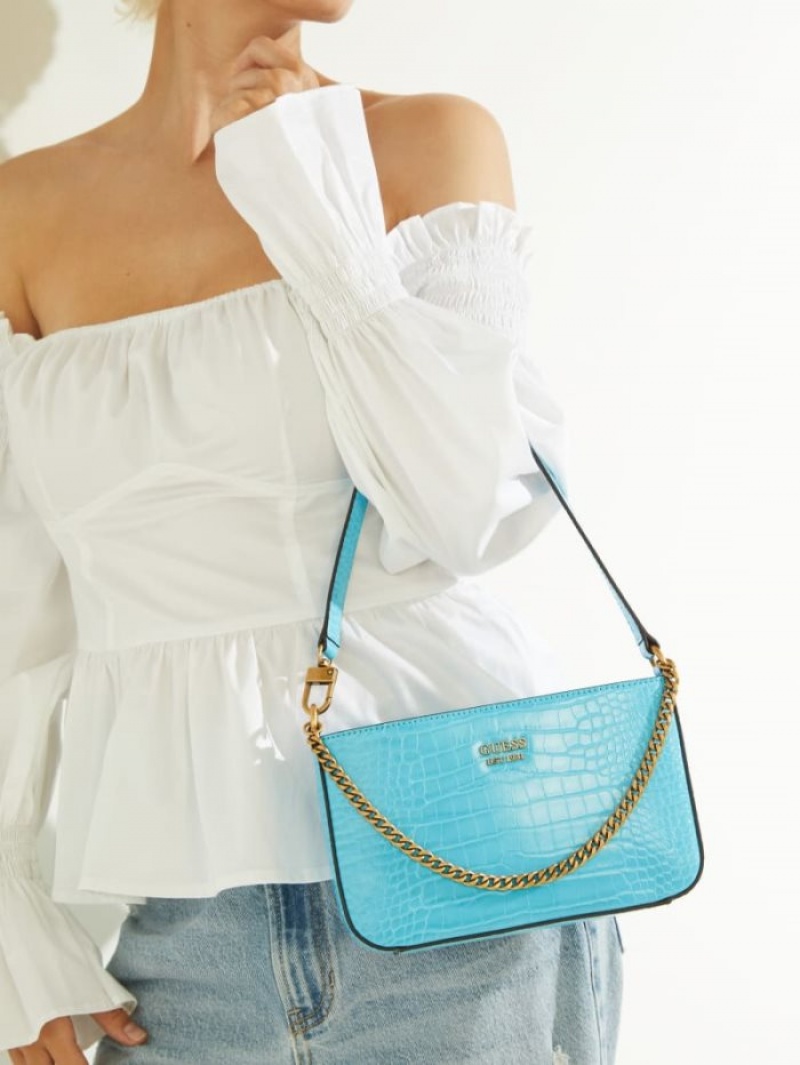 Guess Katey Croc Kadın Mini Çanta Açık Mavi | 81537ZDLY