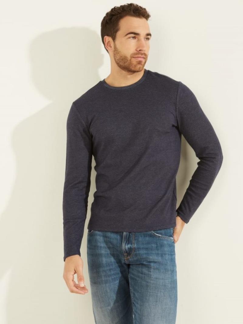 Guess Long-Sleeve Cozy Tee Erkek Tişört Mavi | 50247GJOM
