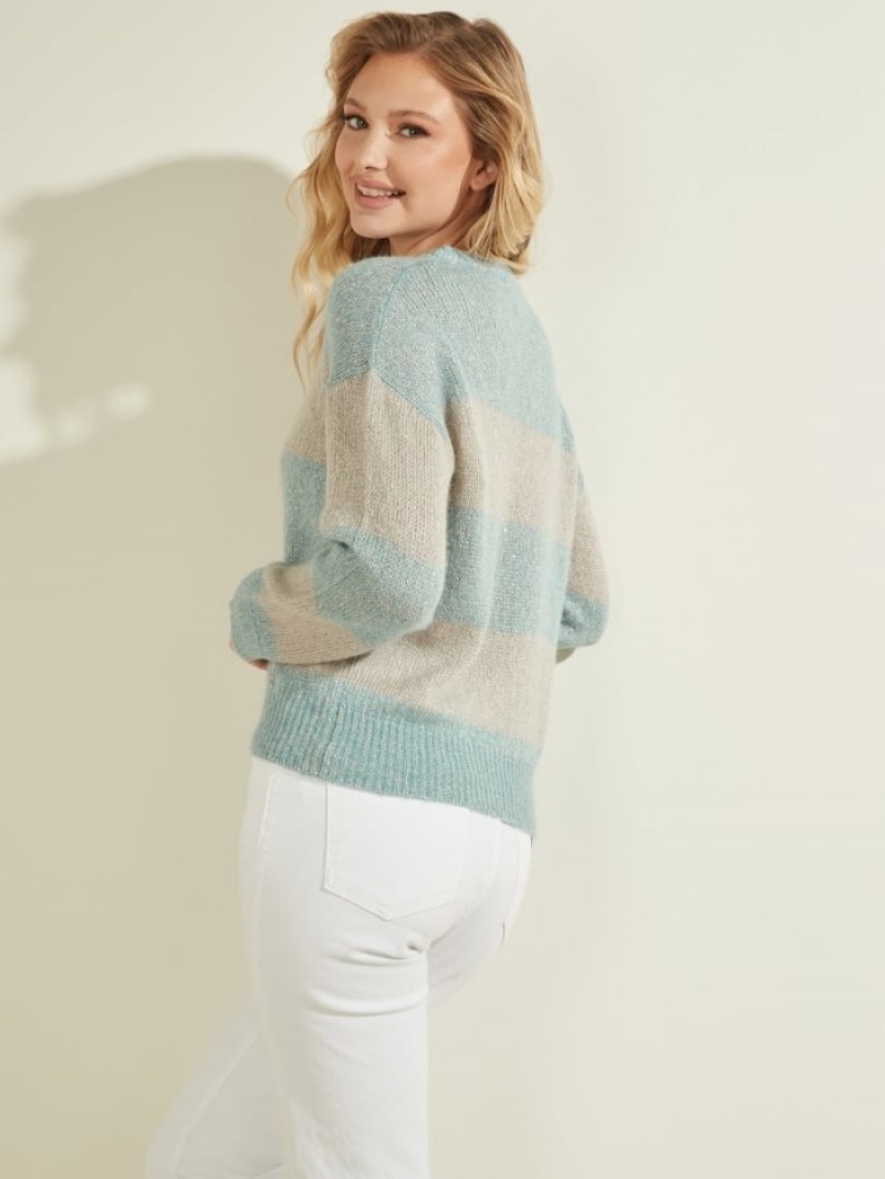 Guess Lorraine Stripe Alpaca-Blend Kadın Kazak Mavi | 59371KATZ