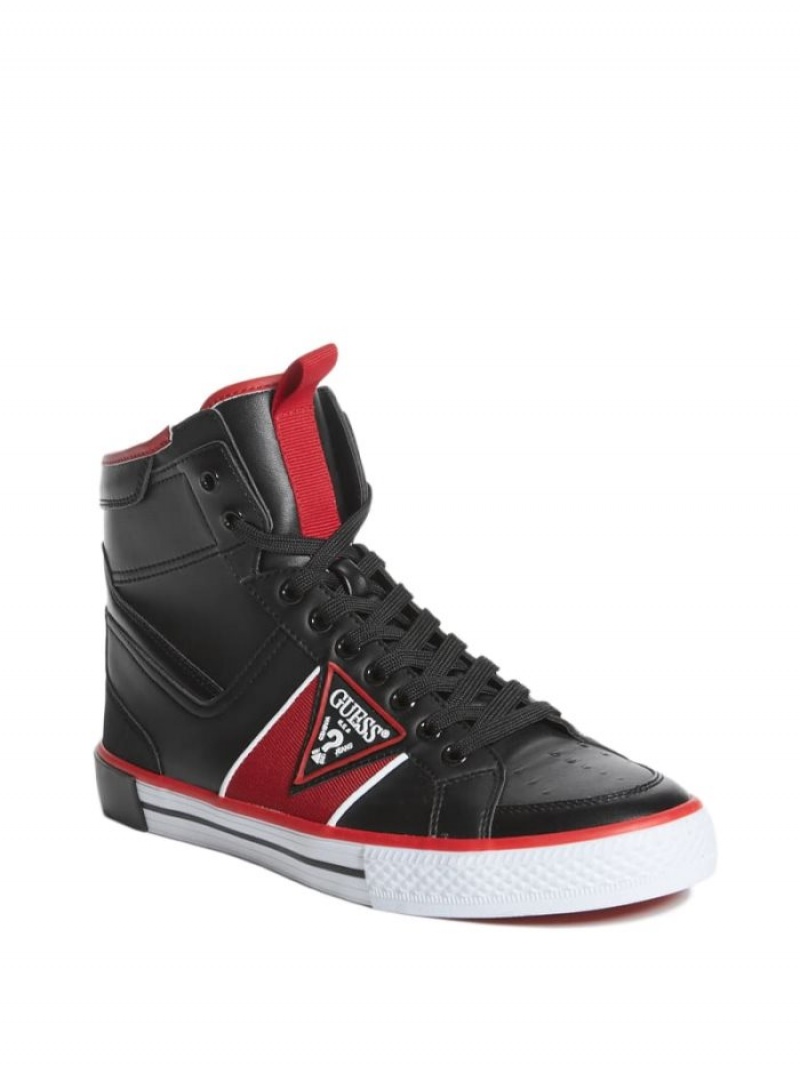 Guess Maeno Triangle Logo High-Top Erkek Spor Ayakkabı Siyah | 89426WSMB