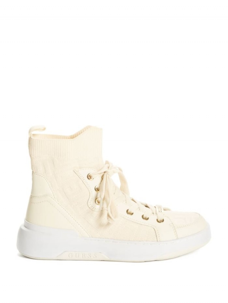 Guess Manney Knit Logo High-Top Kadın Spor Ayakkabı Beyaz | 18036KCRZ