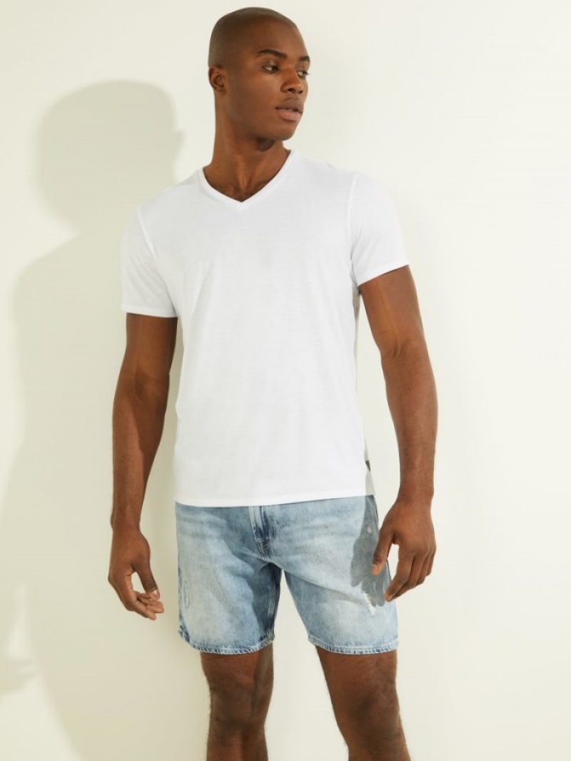 Guess Mason Yoke V-Neck Tee Erkek Tişört Beyaz | 60859VKDL