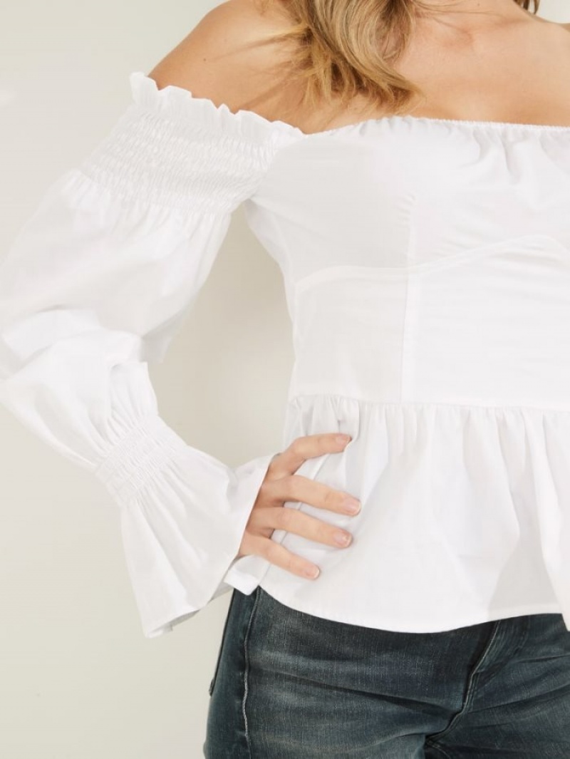 Guess Mattie Off-Shoulder Kadın Üstler Beyaz | 98630RLMG