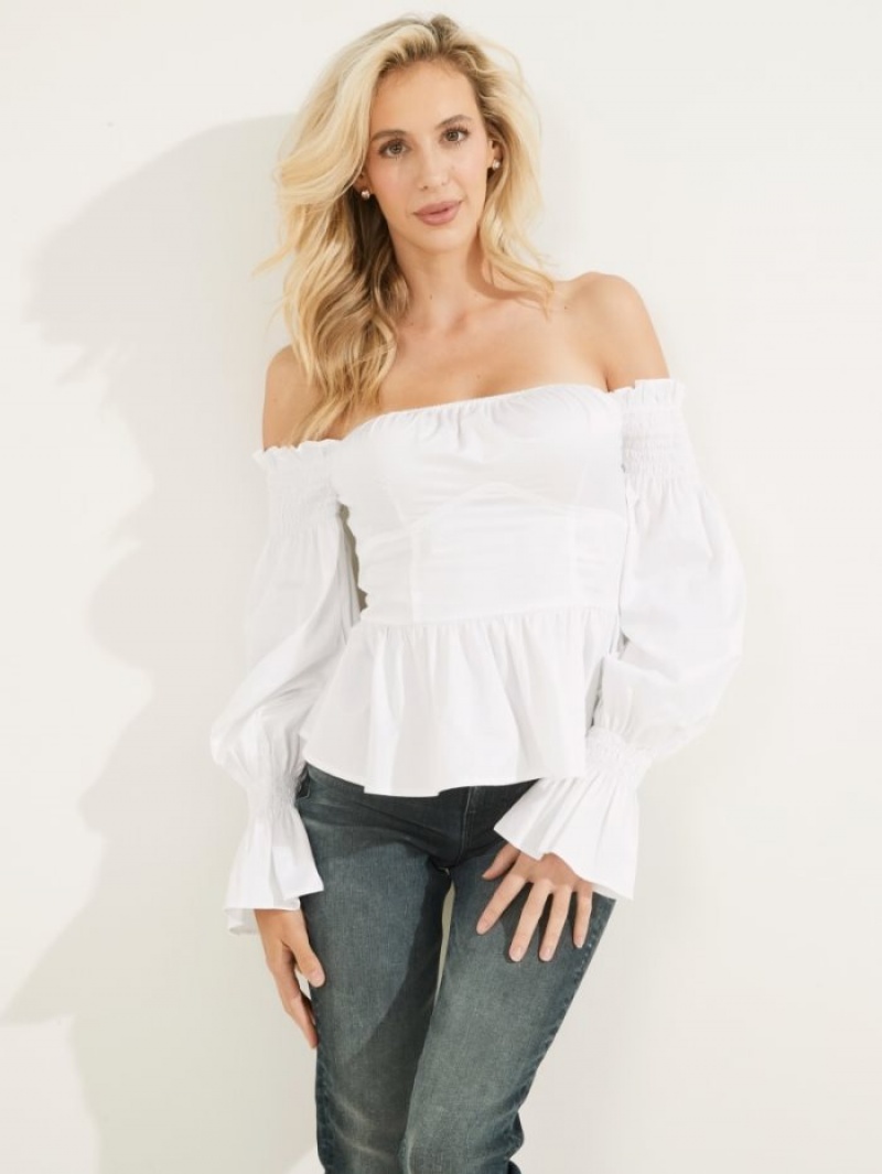 Guess Mattie Off-Shoulder Kadın Üstler Beyaz | 98630RLMG