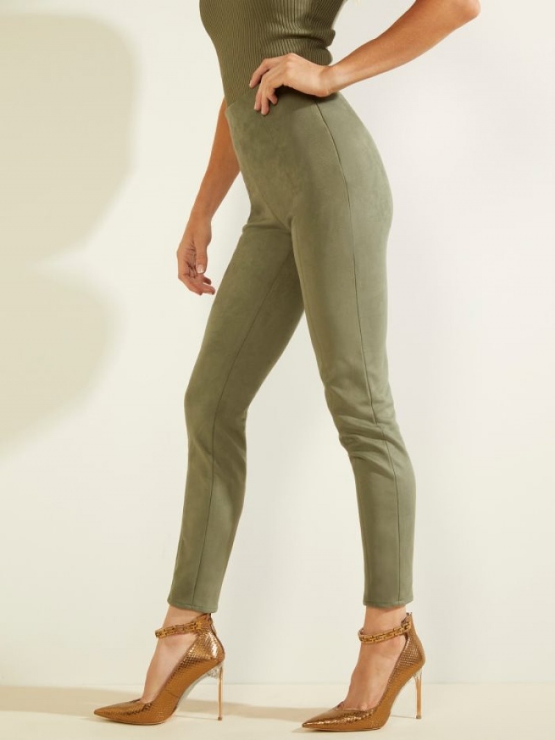 Guess Maya Faux-Süet Leggings Kadın Pantolon Zeytin Yeşili | 29548KNIT