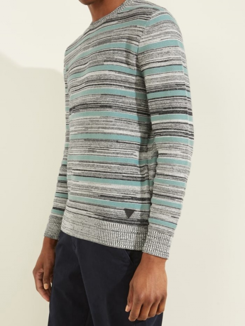 Guess Napier Çizgili Erkek Kazak Mavi | 37402XSVO