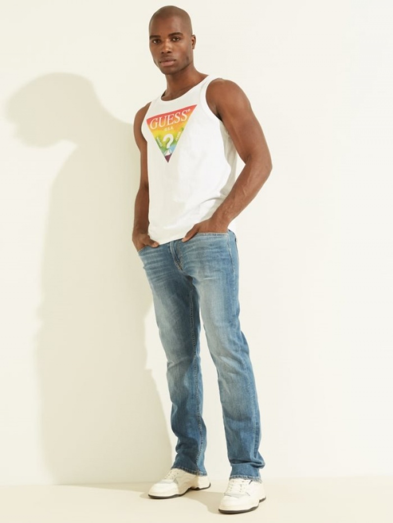 Guess Pride Triangle Tank Erkek Tişört Beyaz | 48652PWAD