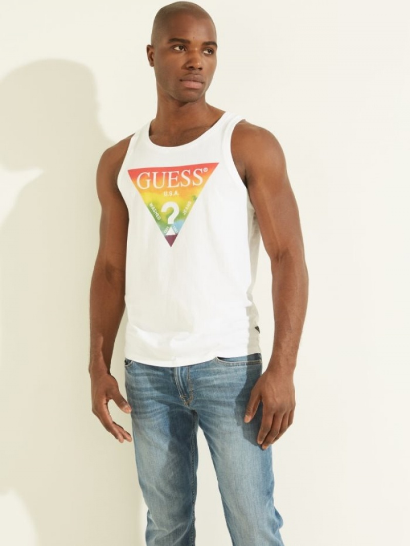 Guess Pride Triangle Tank Erkek Tişört Beyaz | 48652PWAD