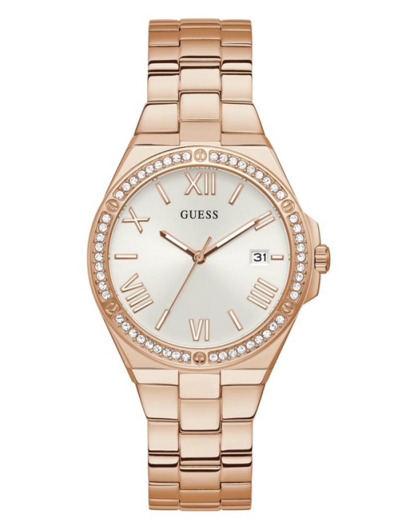 Guess Rose Gold-Tone and Rhinestone Analog Kadın Saat Pembe Altın | 28540IZRO