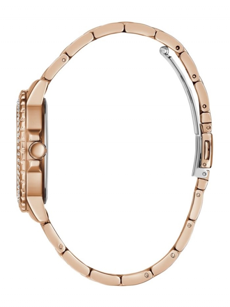 Guess Rose Gold-Tone and Rhinestone Çok Işlevli Kadın Saat Pembe Altın | 76495QMFO