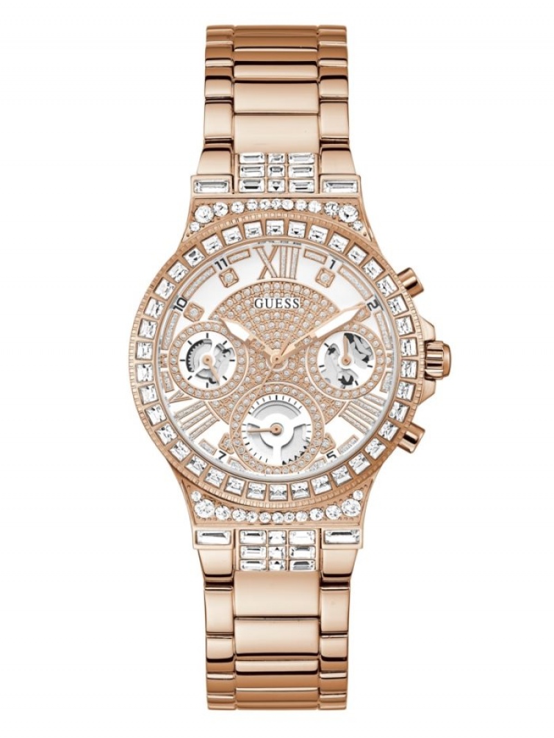 Guess Rose Gold-Tone and Rhinestone Çok Işlevli Kadın Saat Pembe Altın | 31274LRHF