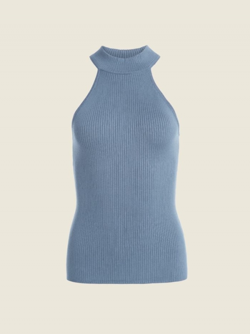 Guess Shea Nervürlü Mock-Neck Kadın Kazak Mavi | 84167WCSV