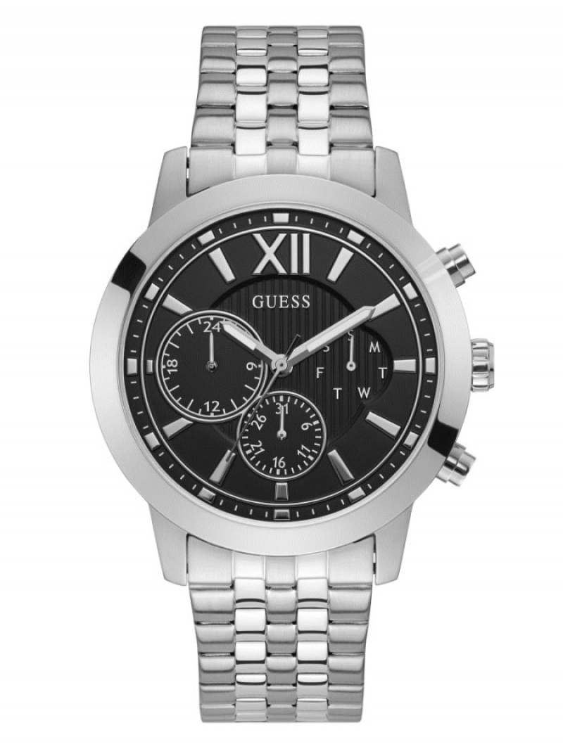 Guess Silver-Tone And Chrono-Look Çok Işlevli Erkek Saat Gümüş | 47198BFMK