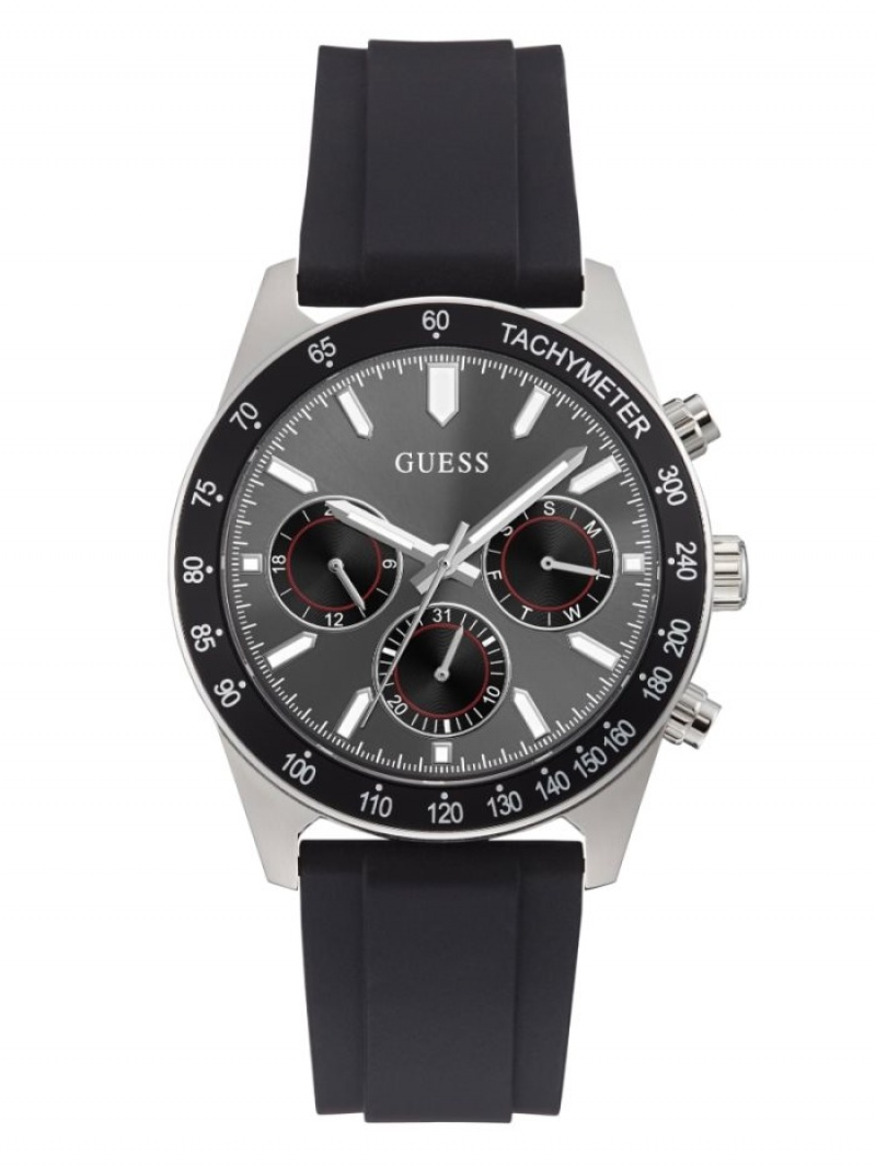 Guess Silver-Tone And Çok Işlevli Erkek Saat Siyah | 03216FBTN
