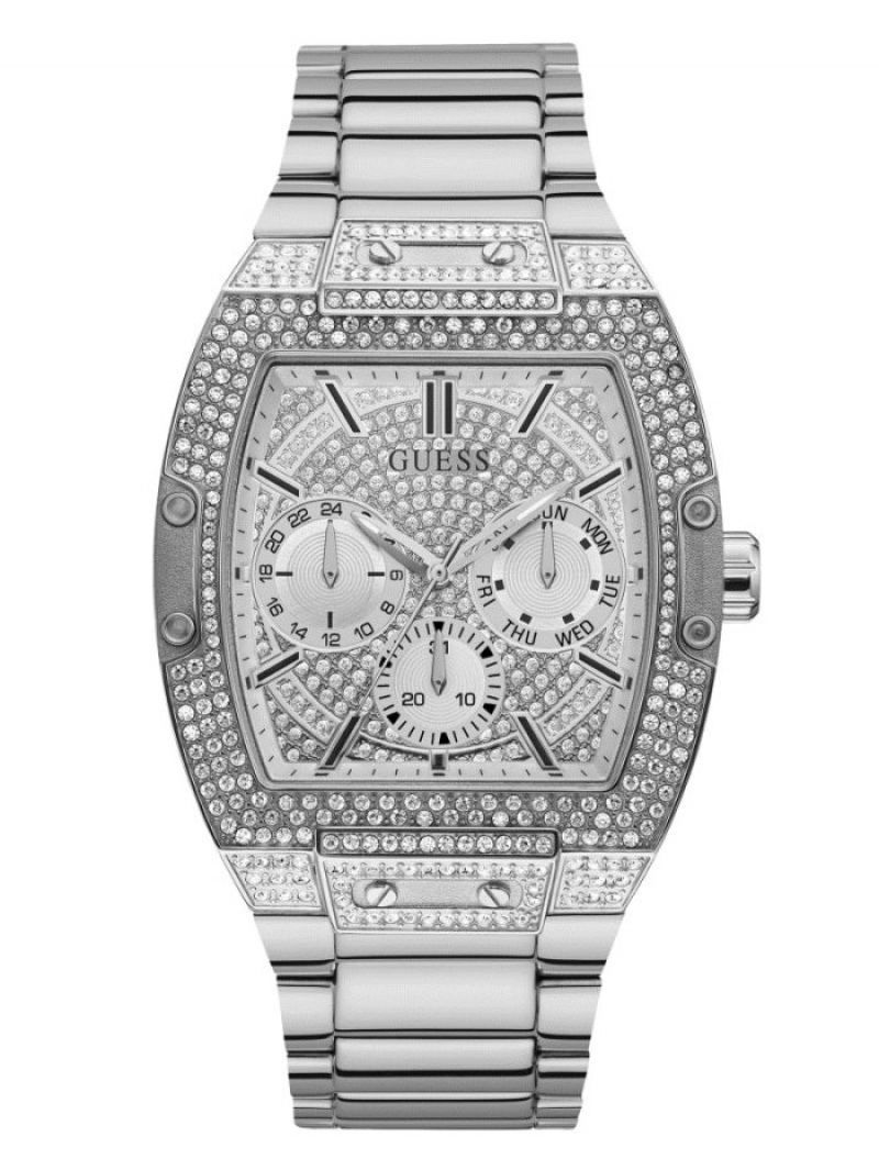 Guess Silver-Tone Çok Işlevli Erkek Saat Gümüş | 91435OMHR