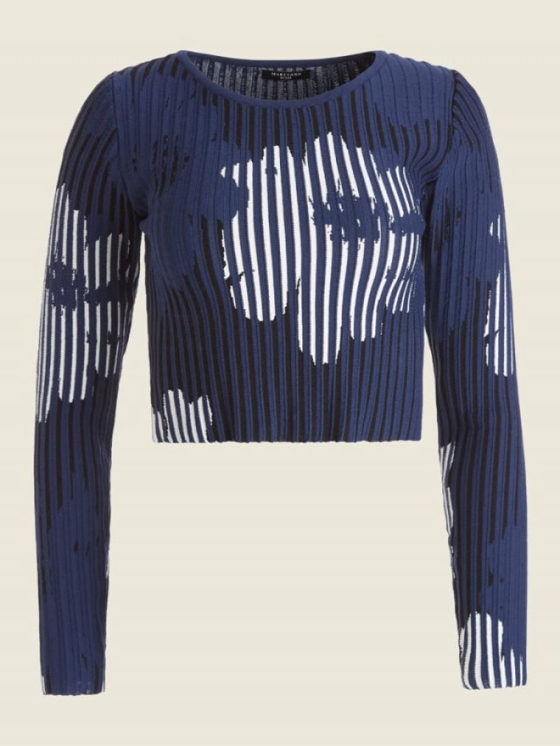 Guess Sofia Jacquard Rib Kadın Üstler Mavi | 16842UTQV