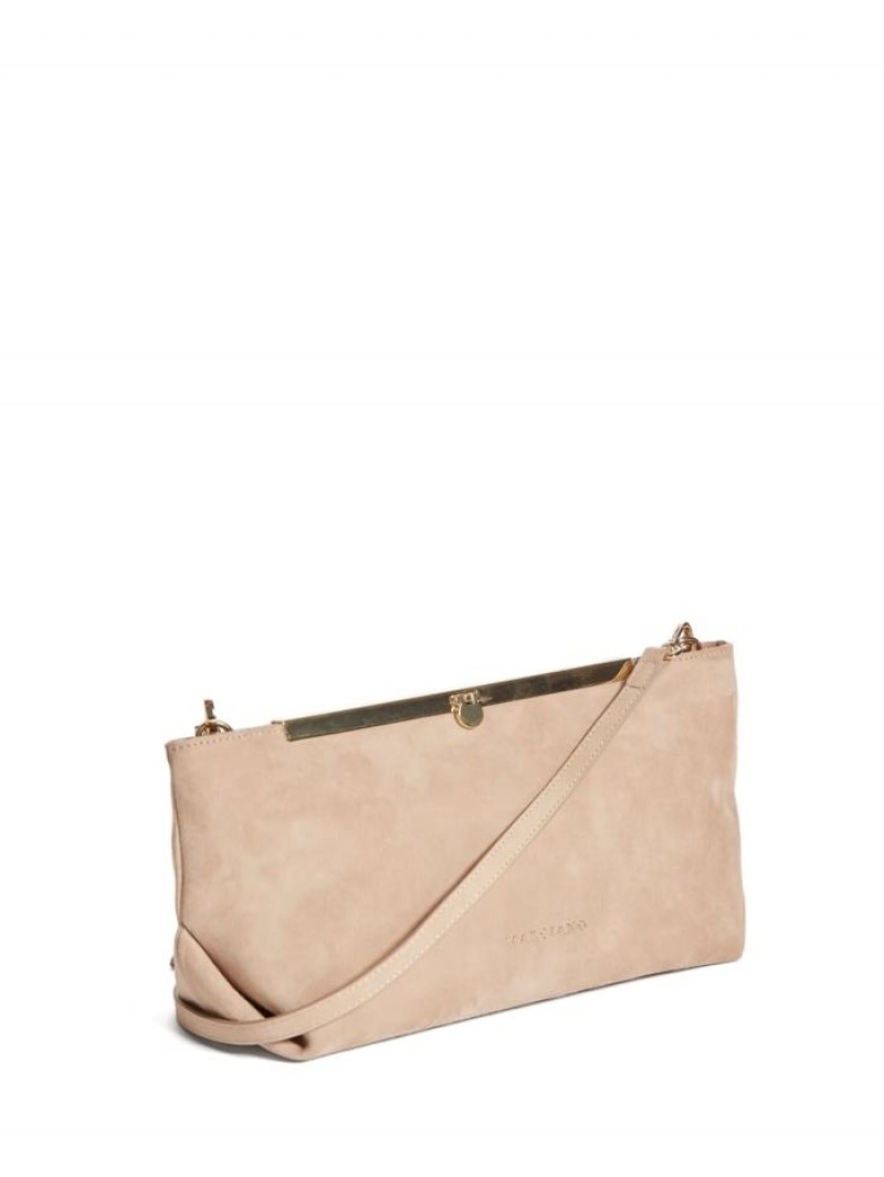Guess Soft Süet Deri Clutch Kadın El Çantası Pembe | 89465NBPL