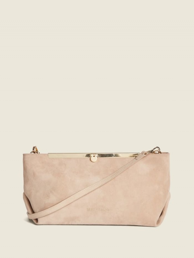 Guess Soft Süet Deri Clutch Kadın El Çantası Pembe | 89465NBPL