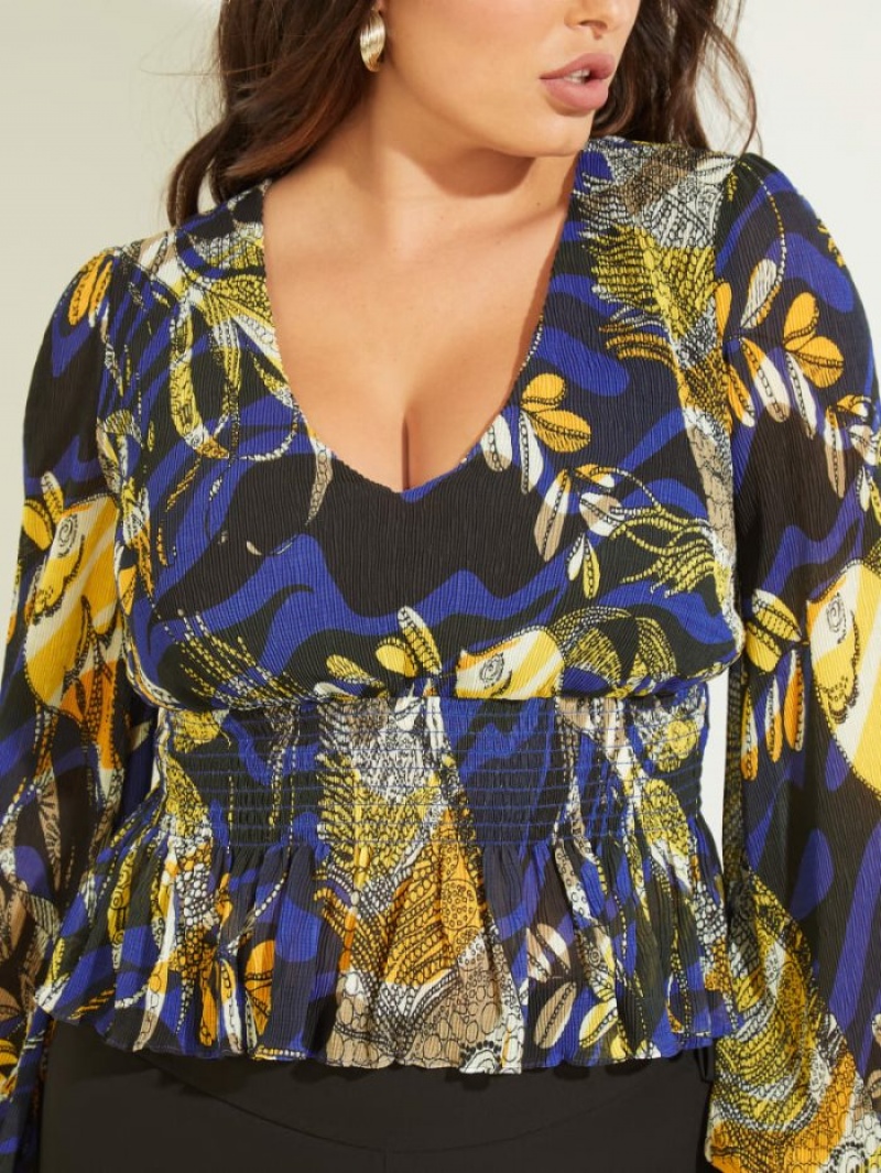 Guess Sonora Smocked Kadın Üstler Renkli | 40659XUVQ