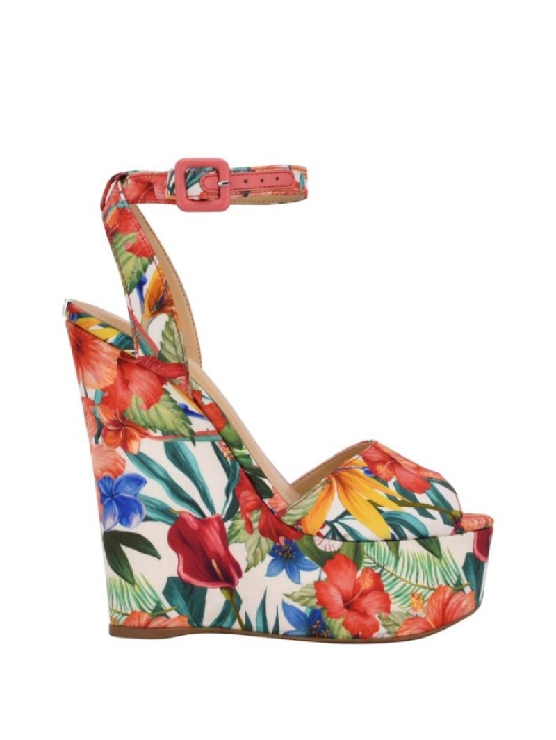 Guess Taraji Floral Ankle Askılı Kadın Platform Sandalet Mavi | 65802BUZS
