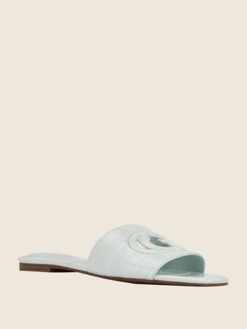 Guess Tashia Logo Kadın Terlik Açık Mavi | 69548KXOQ