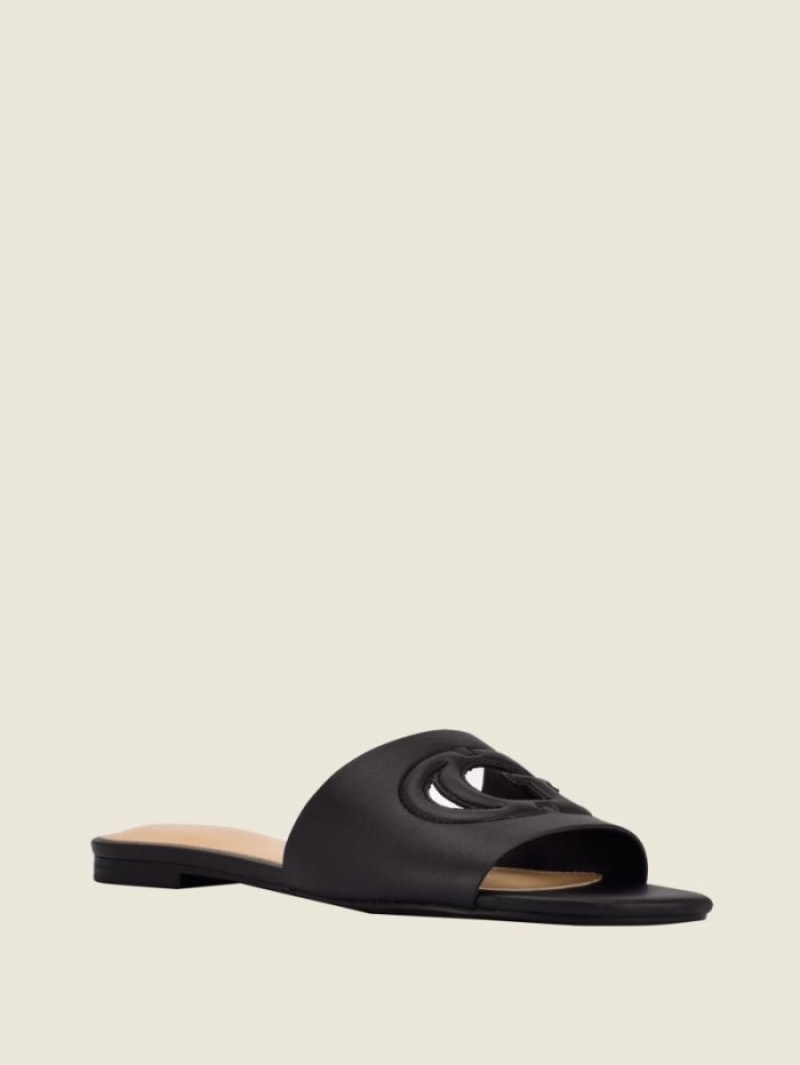 Guess Tashia Logo Kadın Terlik Siyah | 89532WXJP