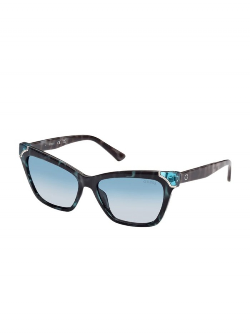 Guess Tortoise Plastic Square Kadın Güneş Gözlüğü Mavi | 72584VUSP