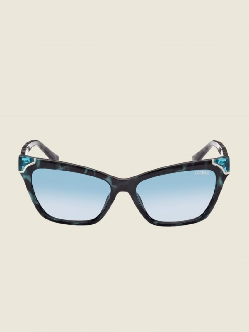 Guess Tortoise Plastic Square Kadın Güneş Gözlüğü Mavi | 72584VUSP