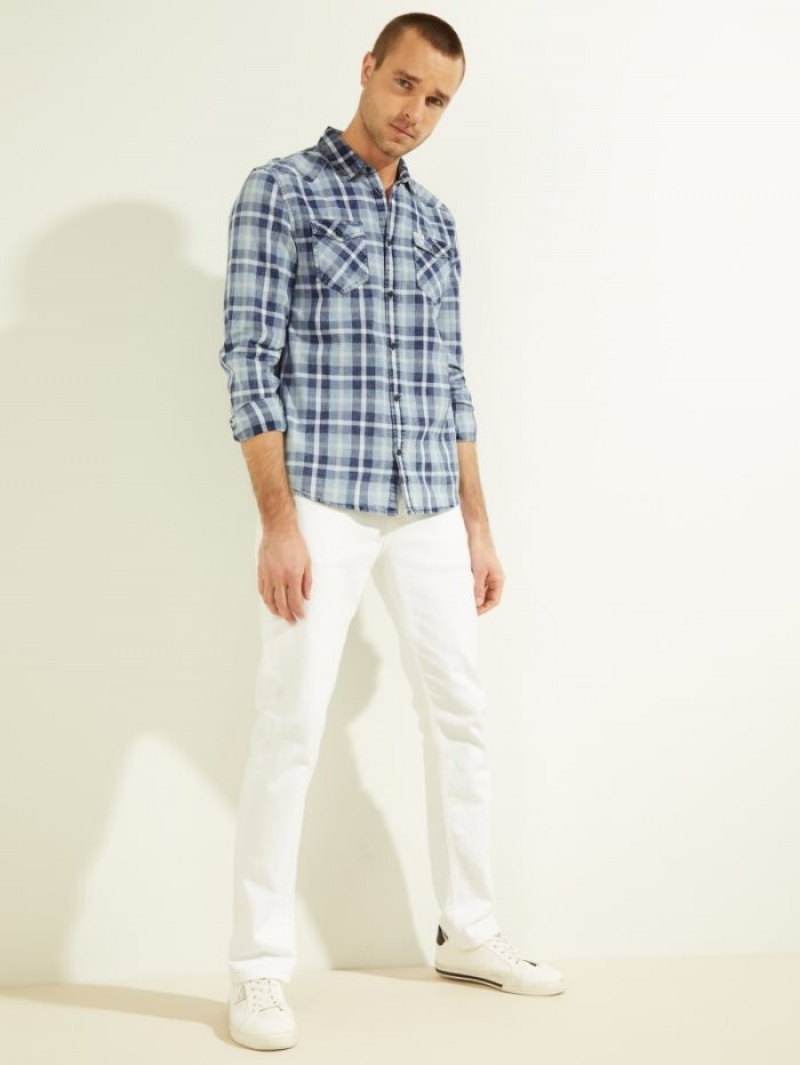 Guess Truckee Plaid Denim Erkek Gömlek Renkli | 80175RANG
