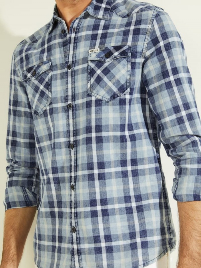 Guess Truckee Plaid Denim Erkek Gömlek Renkli | 80175RANG