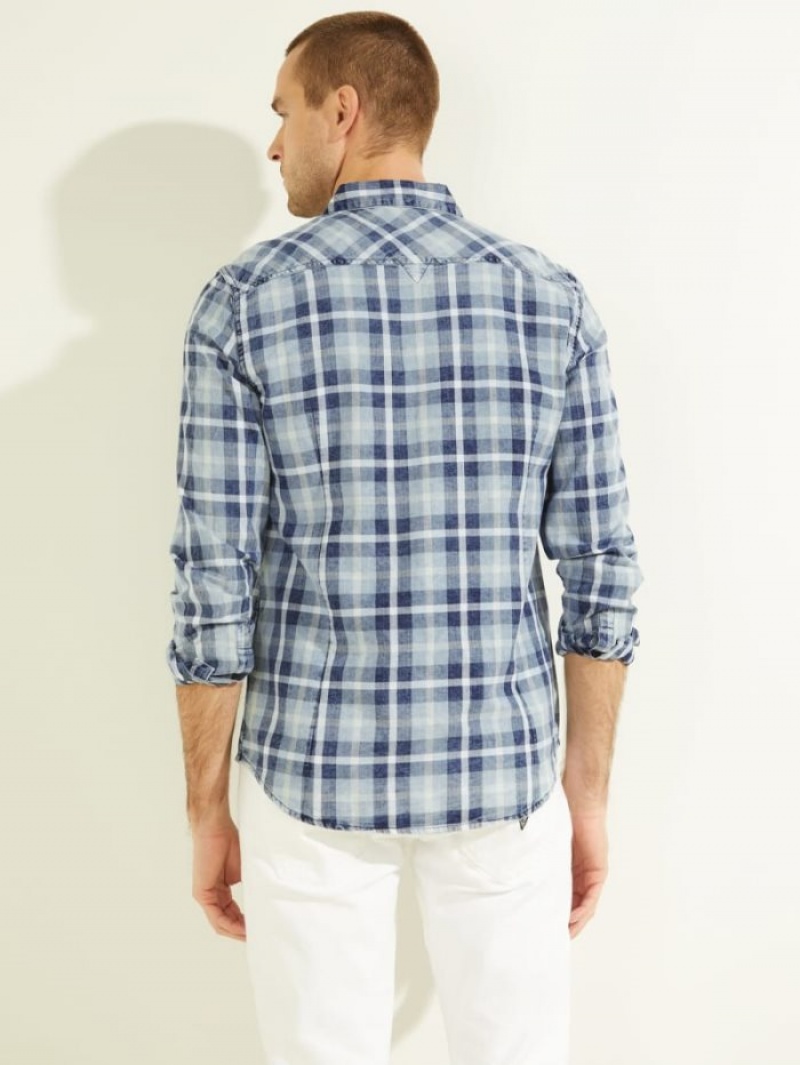 Guess Truckee Plaid Denim Erkek Gömlek Renkli | 80175RANG