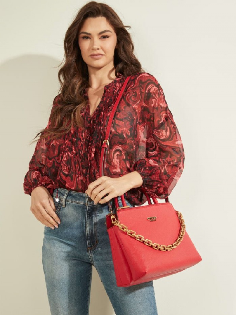 Guess Turin Triple Compartment Kadın Satchel Çanta Kırmızı | 29806EVBP